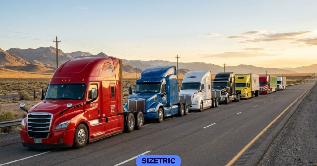Seven Semi-Trucks Bumper to Bumper